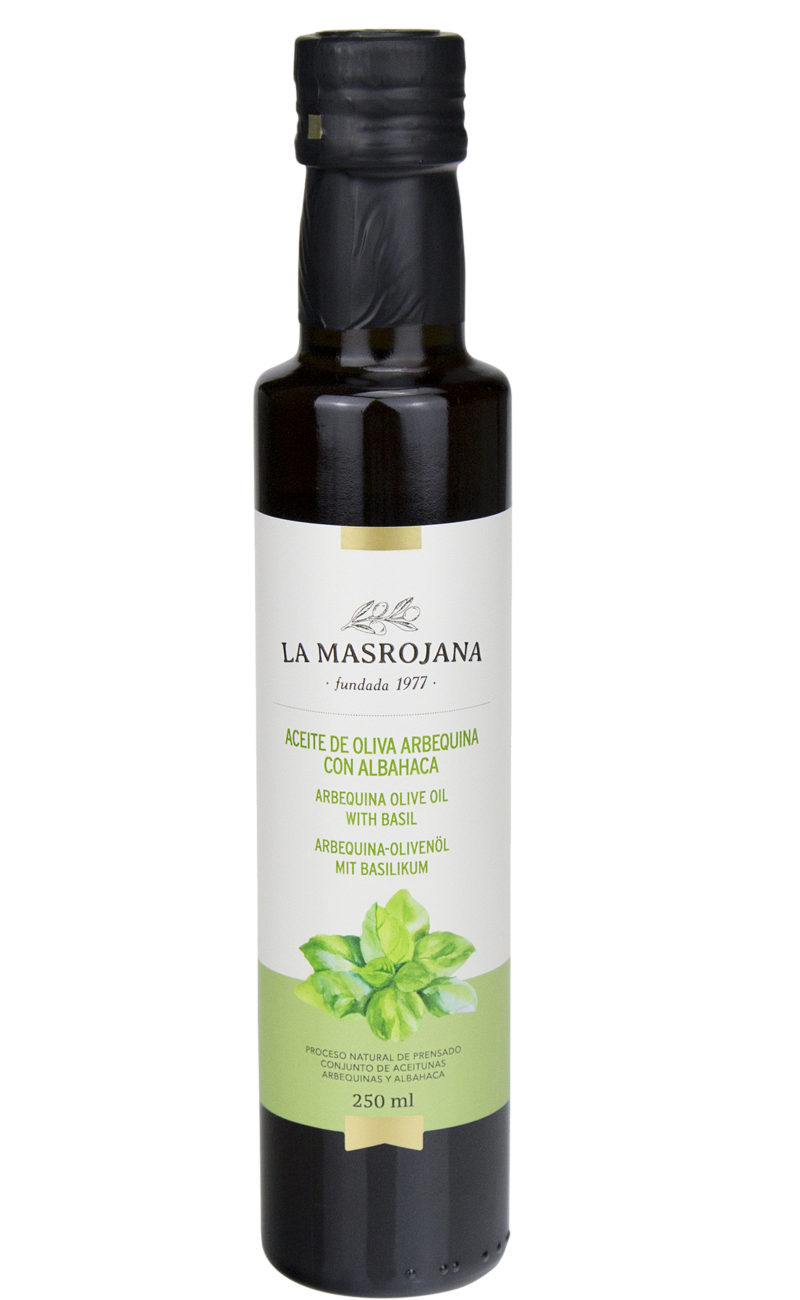 Aceite de oliva Arbequina con albahaca